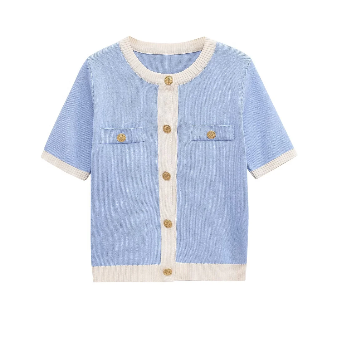 Nigikala Nigikala Single! New Women's Fashion Leisure Collar Short Sleeve Single Buckle Knitted Shirt 1822106