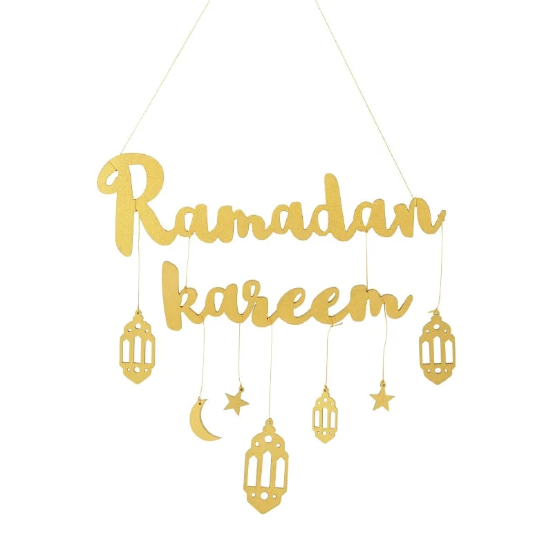 Eid Mubarak Ramadan Kareem Decor Moon Star Hanging Pendant Wooden Ornament Craft DIY Muslim Islamic Party Decoration for Home