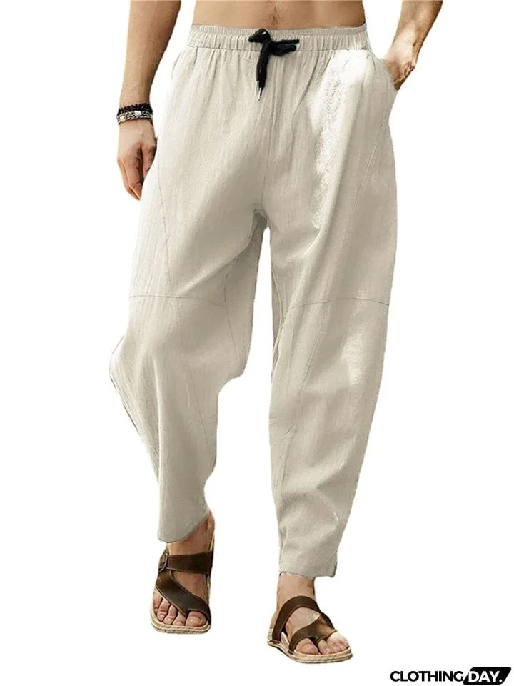 Men Loose Drawstring Casual Solid Color Pants