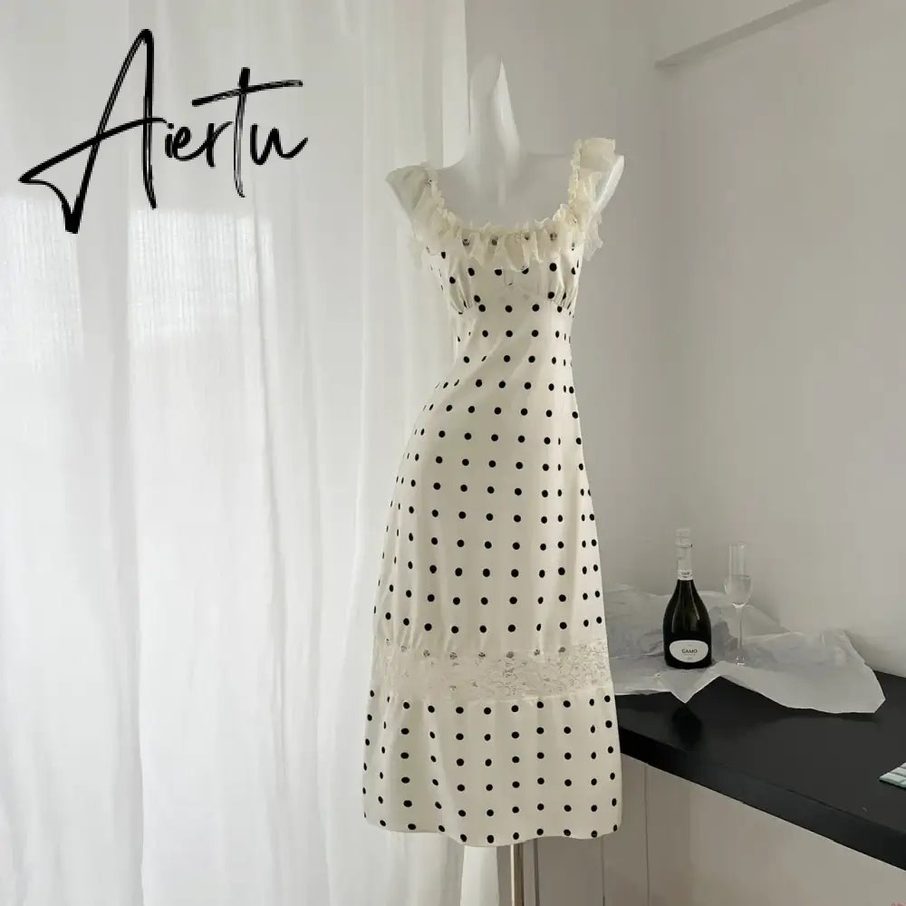 Aiertu Women's A-line Evening Dress Y2k 90s Vintage Harajuku Elegant Off Shoulder Dot Dress Party Club One Piece Frocks Clothes Summer Aiertu