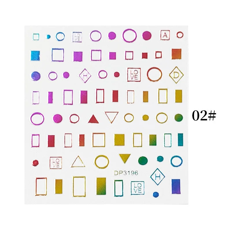 English Letter Design 3D Nail Stickers Iridescent Geometrics Gold Stars Moon Transfer Nail Art Sliders Decoration Accessories-Nail Inspo