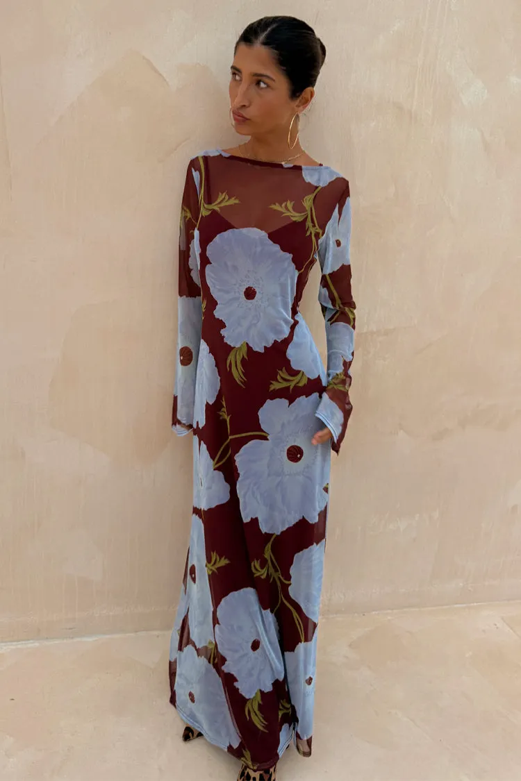 blue dress with red poppies Blue Poppy Aria Mesh Dress by Never Fully Dressed