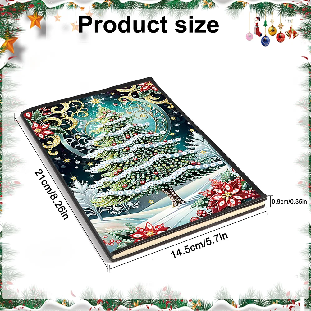 Christmas Tree A5 Size Diamond Painting Notebook Set with 4Pcs Bookmark Gift