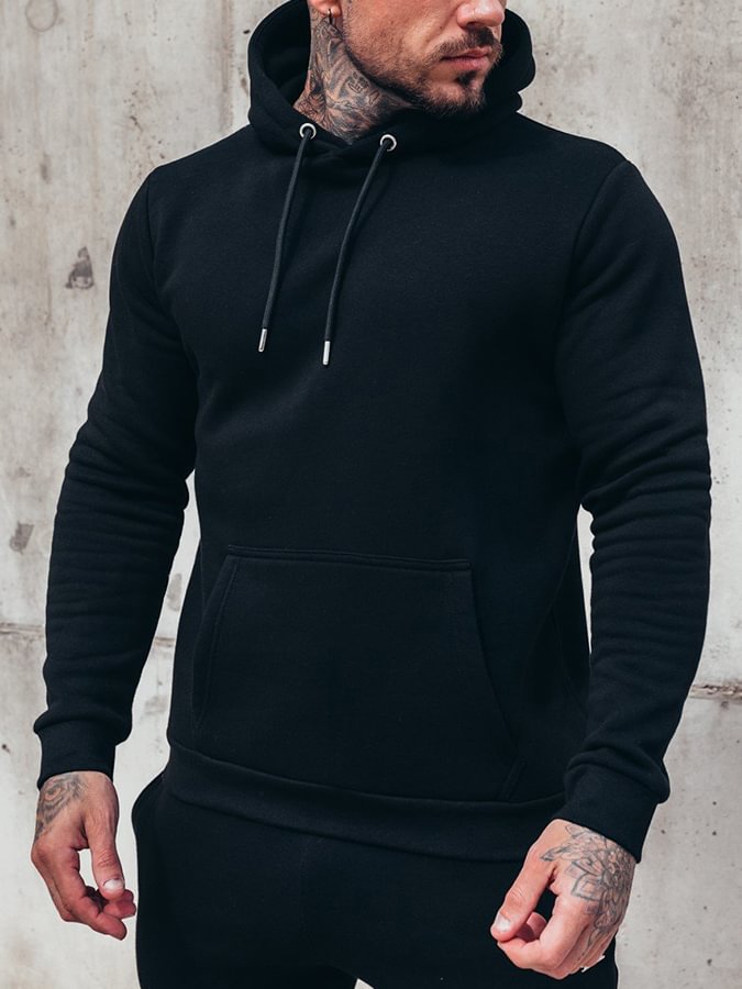 Men's Black Long Sleeve Casual Hoodie