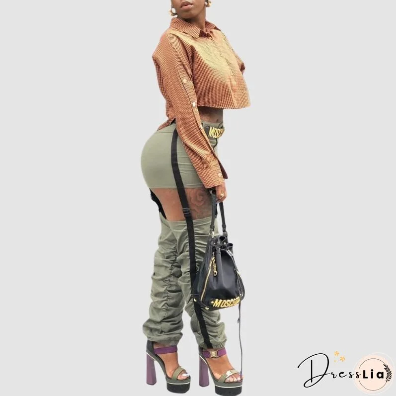 Pleated Adjust Buckle Suspender Pants