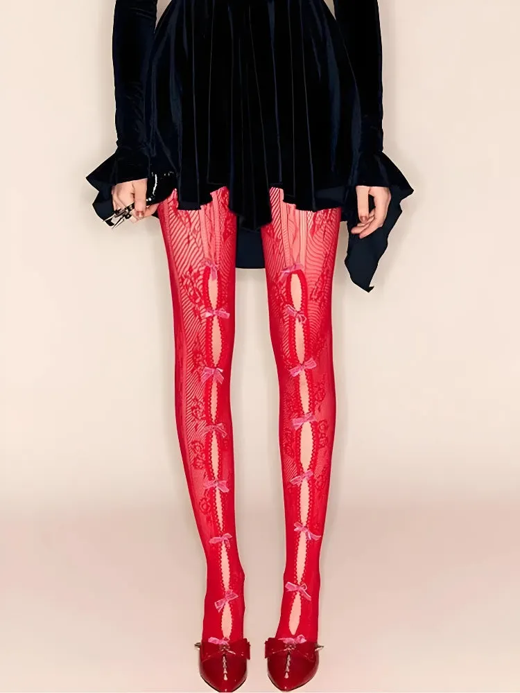 Brownm Bow Fishnet Tights