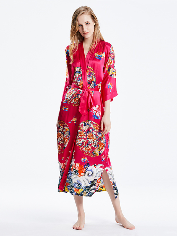 19 MOMME Kimono en soie imprimé traditionel rose - grande taille Rose