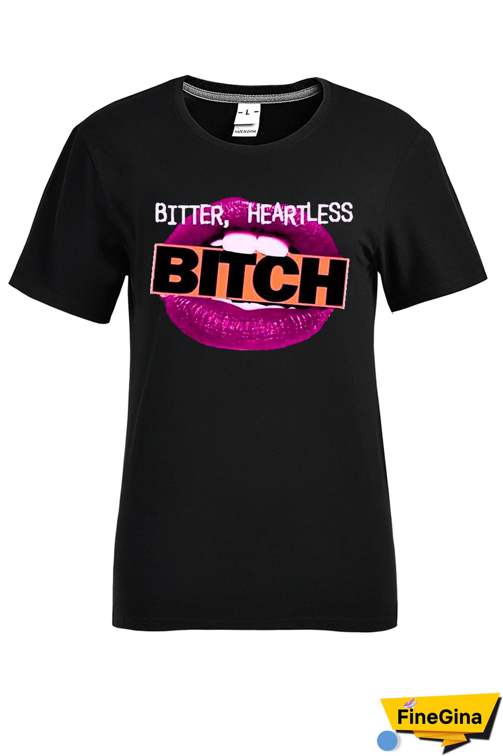 Black Casual Daily Lips Printed Patchwork Letter O Neck T-Shirts