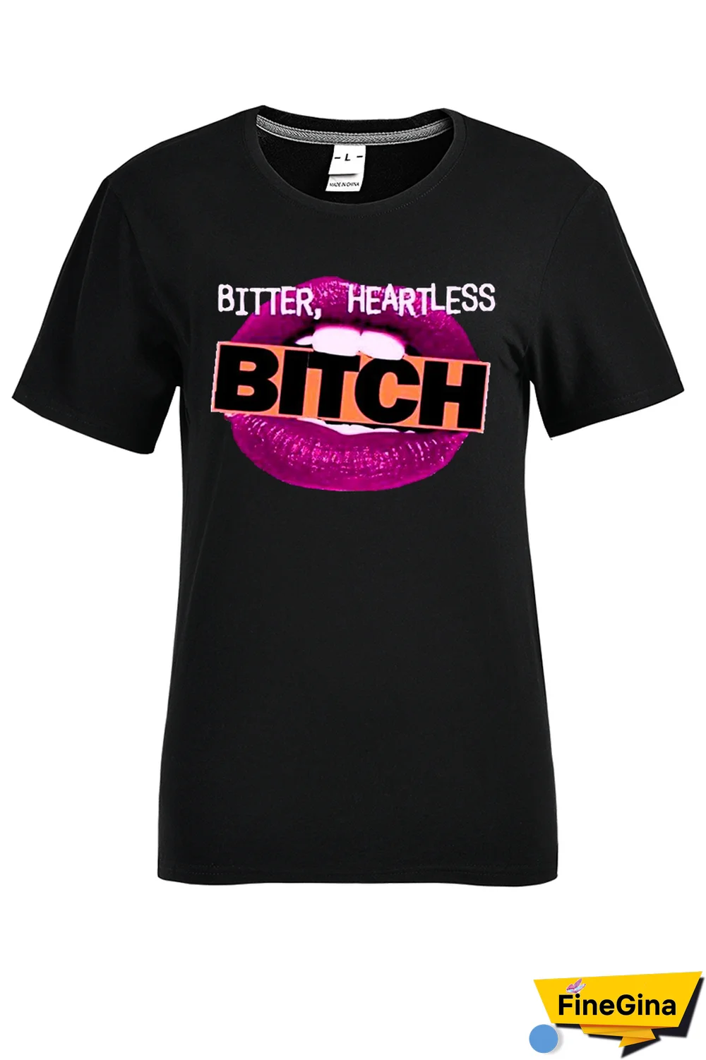 Black Casual Daily Lips Printed Patchwork Letter O Neck T-Shirts