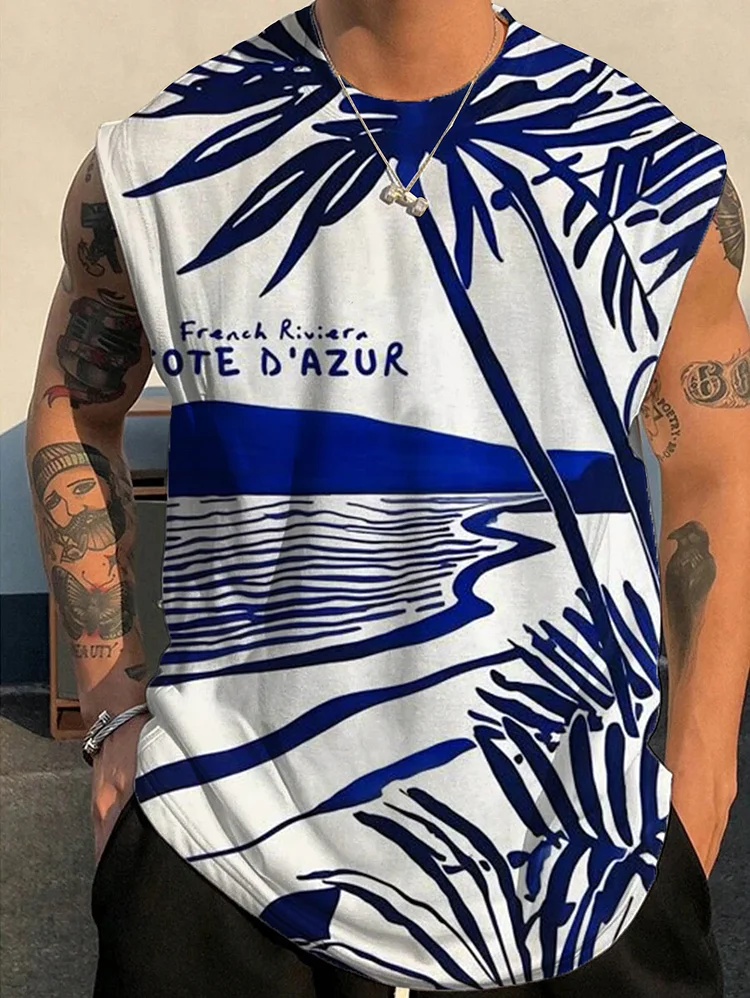 Men's French Riviera Beach Travel Art Printed Tank Top