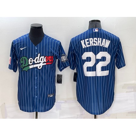 Men's Los Angeles Dodgers #22 Clayton Kershaw Navy Mexico World Series Cool Base Stitched Baseball Jersey VOPK