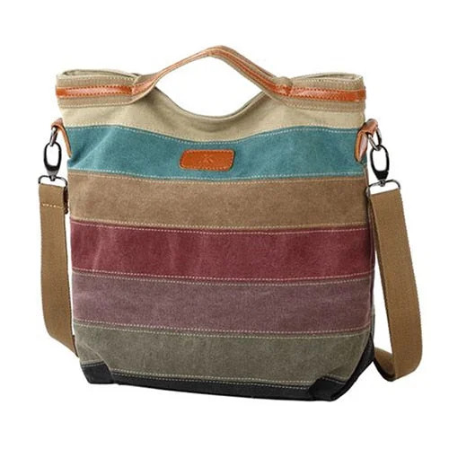 Hot Sale Striped Printed Casual Bag Women Canvas Beach Bags Female Single Shoulder Handbags Ladies Large Capacity Tote