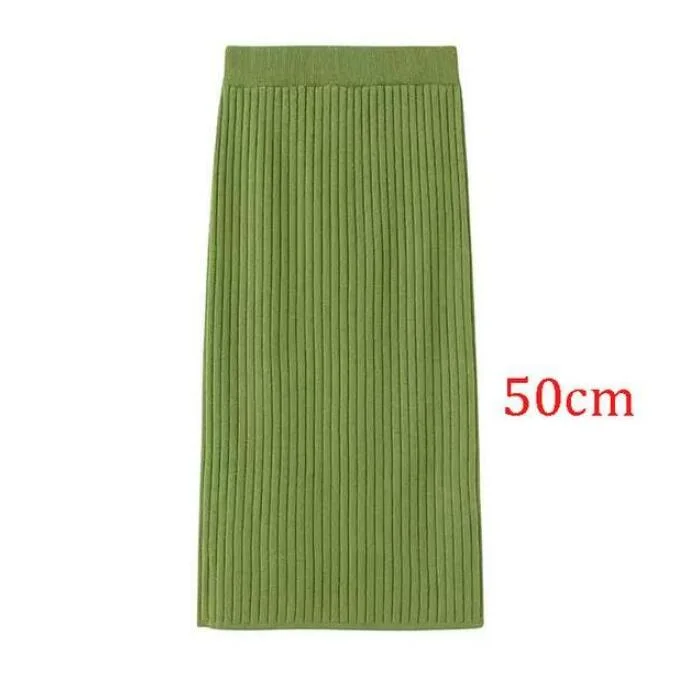 2020 Women's Spring Pencil Knitted Skirt High Waist Warm Elegant Knitting Ribbed Party Skirt Black Solid Ladies Office Skirts