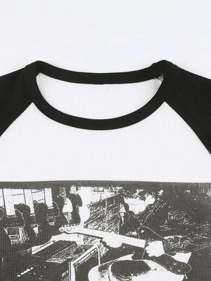 Brownm Figure Graphic Raglan Long Sleeve Crop Top