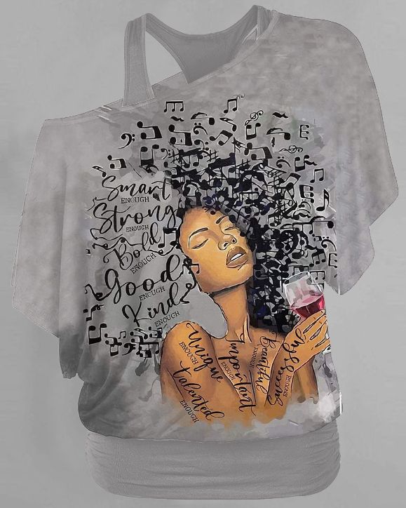 Music Afro Girl Double Layer 2 Pieces Loose Top T-shirt