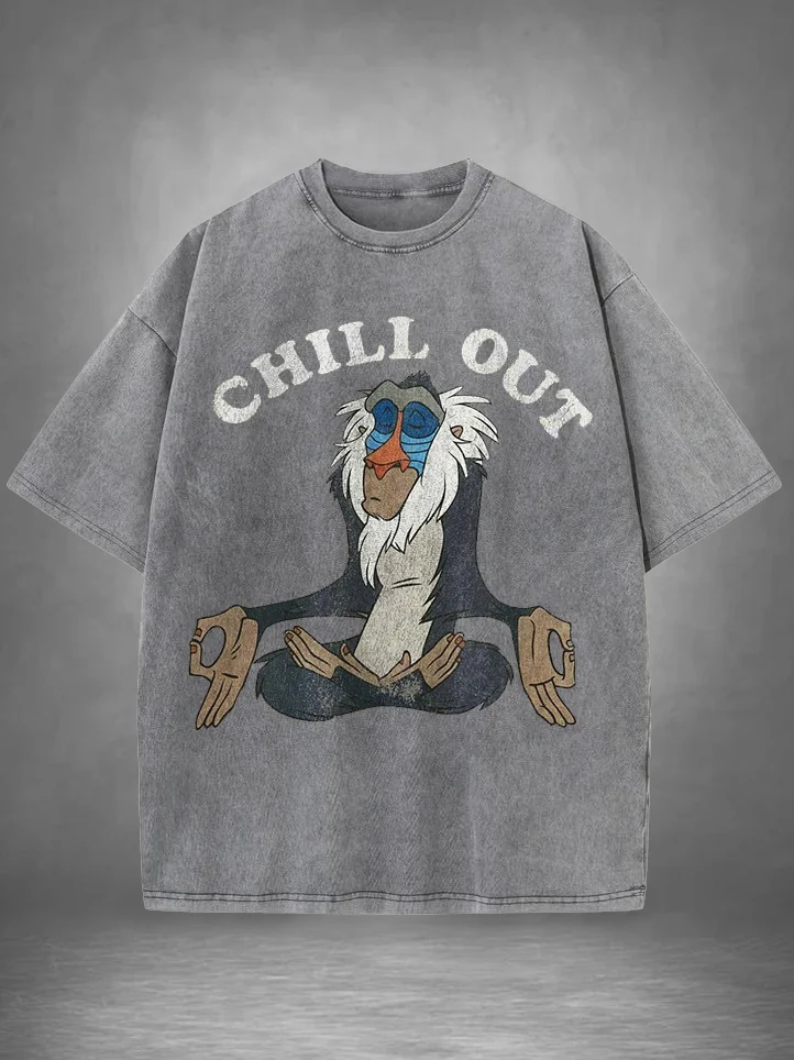 Men's Chill Out Art Print Cotton Washed T-Shirt