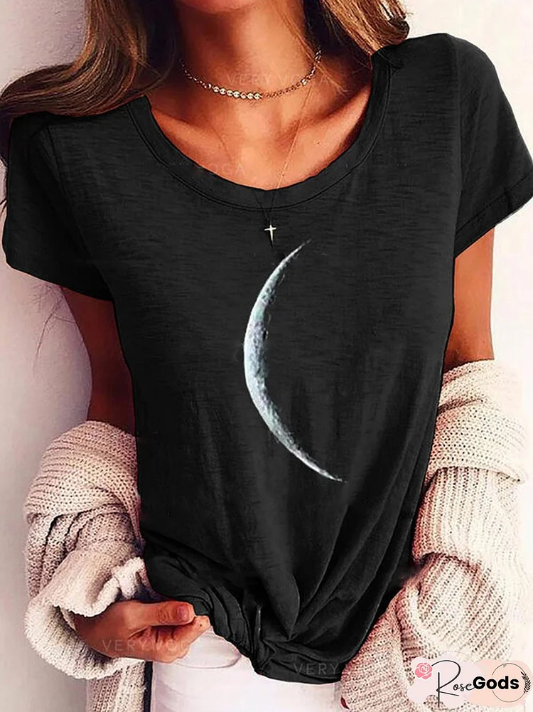 Black Moon Printed Club Daily Casual Short Sleeve Shift Tee