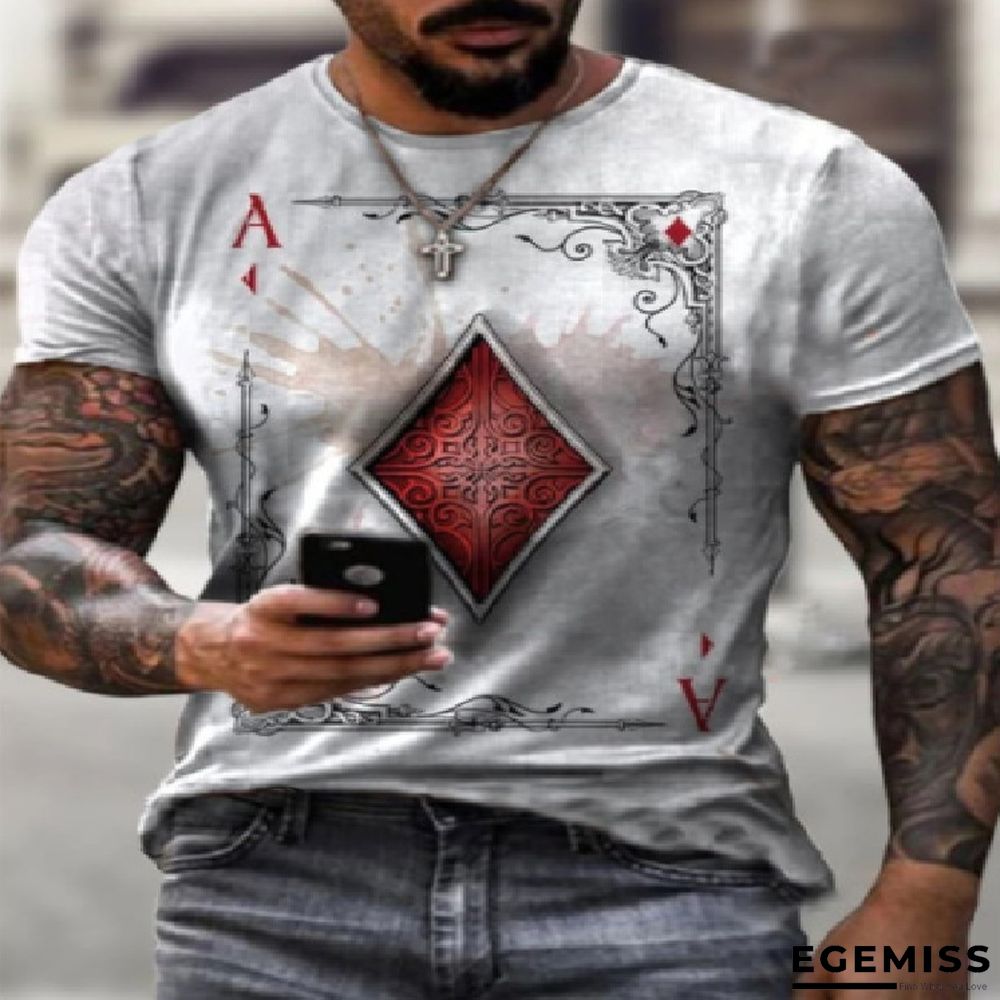 Trade Summer Men's Fashion Leisure Simple Poker Printed Round Neck Short Sleeve T-shirt | EGEMISS