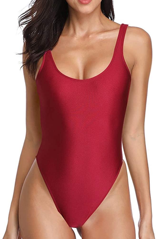 Women's Retro 80s/90s Inspired High Cut Low Back One Piece Swimwear Bathing Suits
