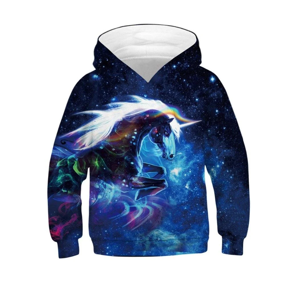2021 Trendy Fashion Starry Boy Unicor Girl Sweatshirt Hoodie Spring Cartoon Snowman Horse Hooded Jacket Children Pullover Top
