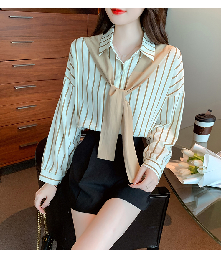 Studieteknik  Ladies Casual Fake Two Pieces Stripe Shirts Blouse Women Tops Woman Button Up Shirt Female Girls Long Sleeve Blouse PyB10703 Tops