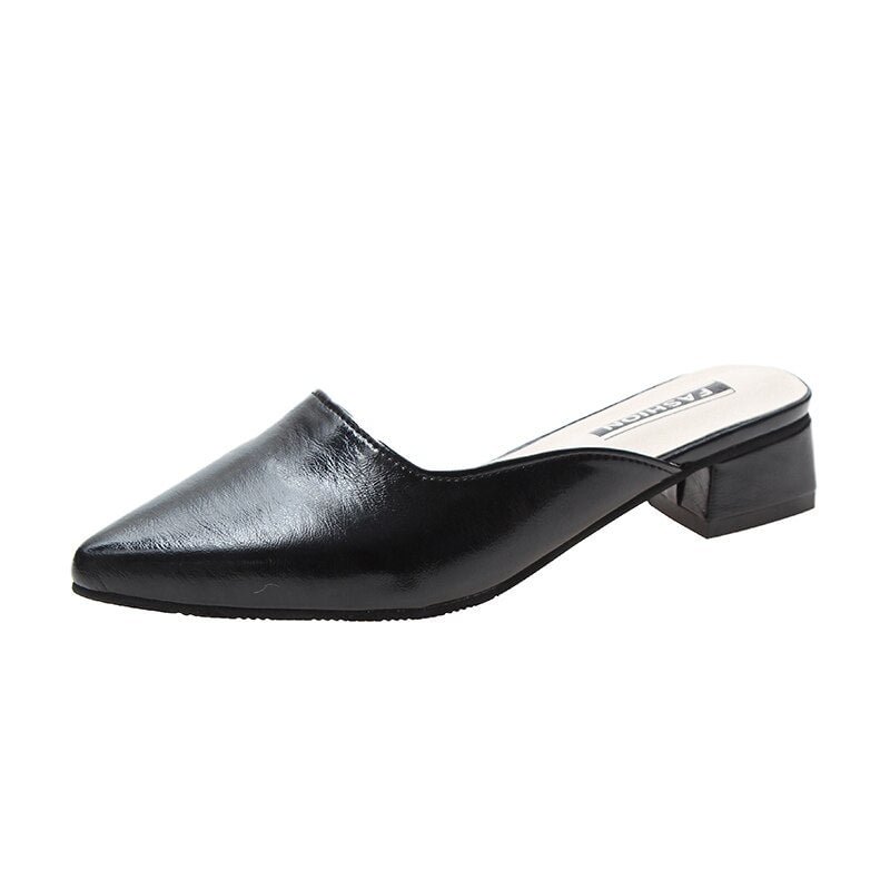 Sexy Pointed Toe Womens Slippers Slip On Ladies Mules Low Heel Woman PU Leather Pumps Summer Casual Slides Female