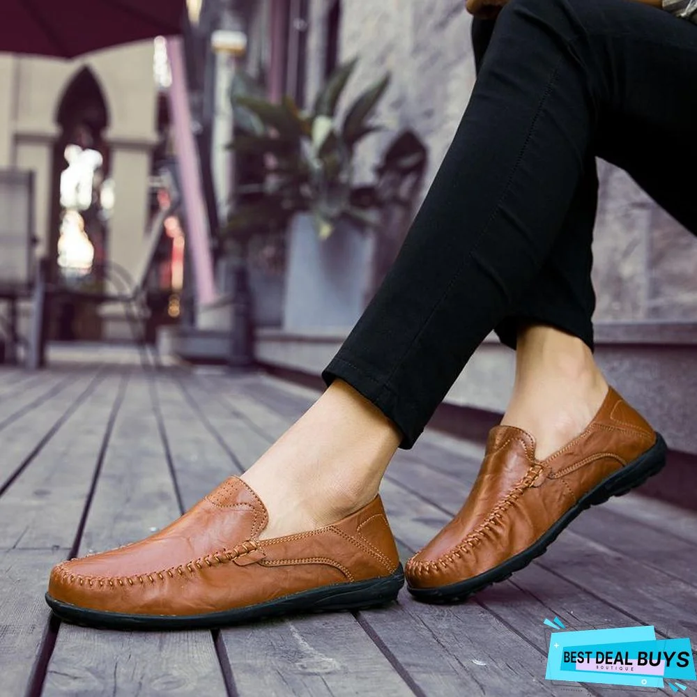Mens Genuine Leather Loafers Moccasins Comfy Breathable Slip On Boat Shoes