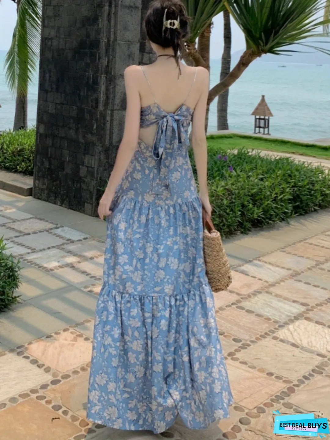 Floral Print Ruched Cami Dress, Elegant Sleeveless Ruffle Hem Dress For Spring & Summer, Women's Clothing