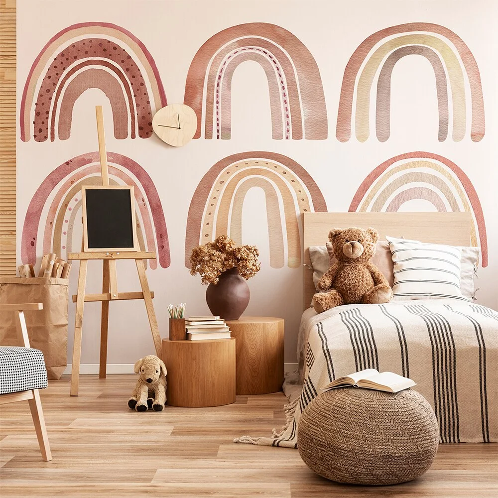 Creative Watercolour Brown Big Rainbow Kindergarten Wall Stickers for Children's Room Living Room Nursery Home Decor Wallpaper