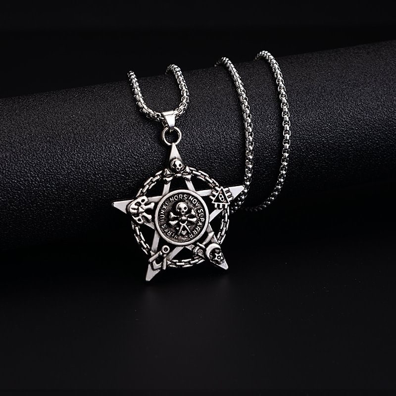 Minnieskull Hip Hop Style Pentagram Skeleton Pendant Trendy Necklace - Minnieskull