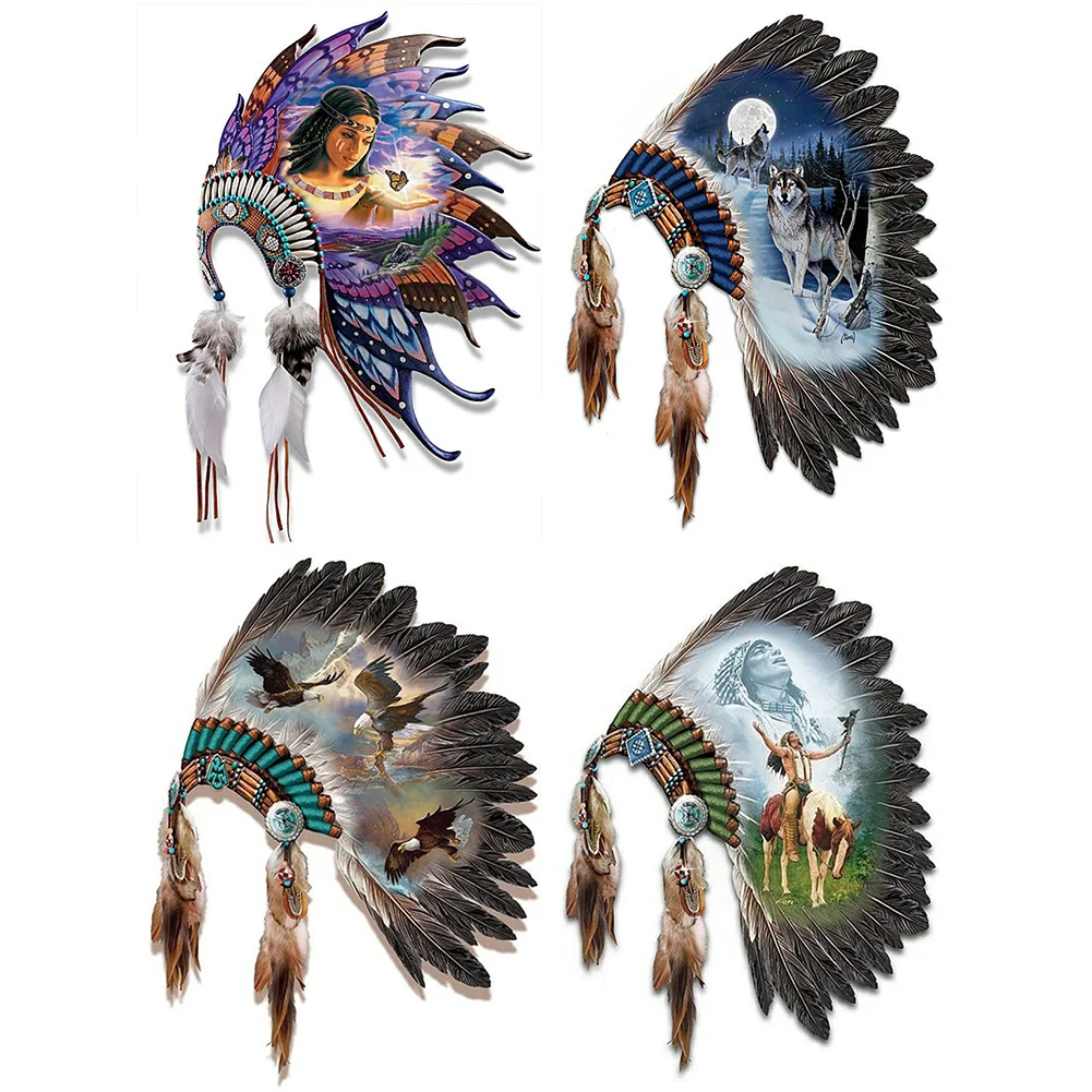 4pcs/Set Diamond Painting - Full Round Drill - Indian Headdress(Canvas|30*40cm)