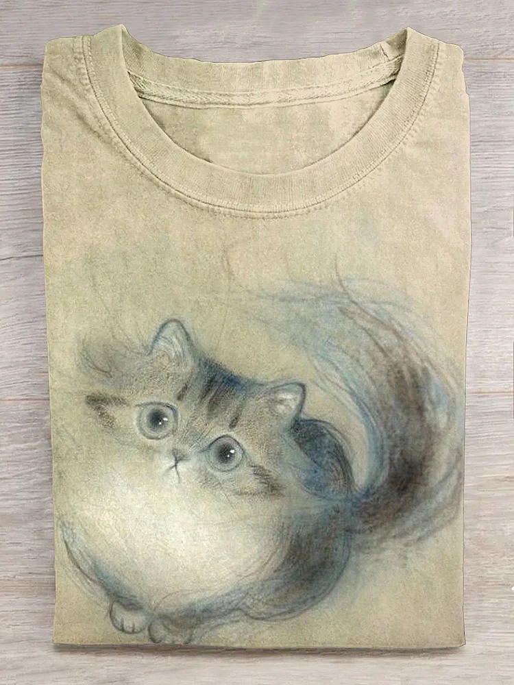 Cute Cat Art Print Casual Sweatshirt