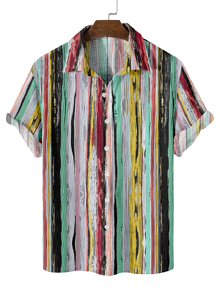 Men's Abstract Stripes Pattern Short-Sleeved Shirt  0738