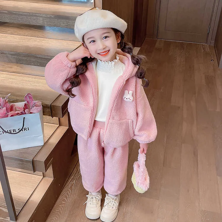 可愛い フード付き ファッション トップス+パンツ 女の子 子供服 幼児 2点セットアップ