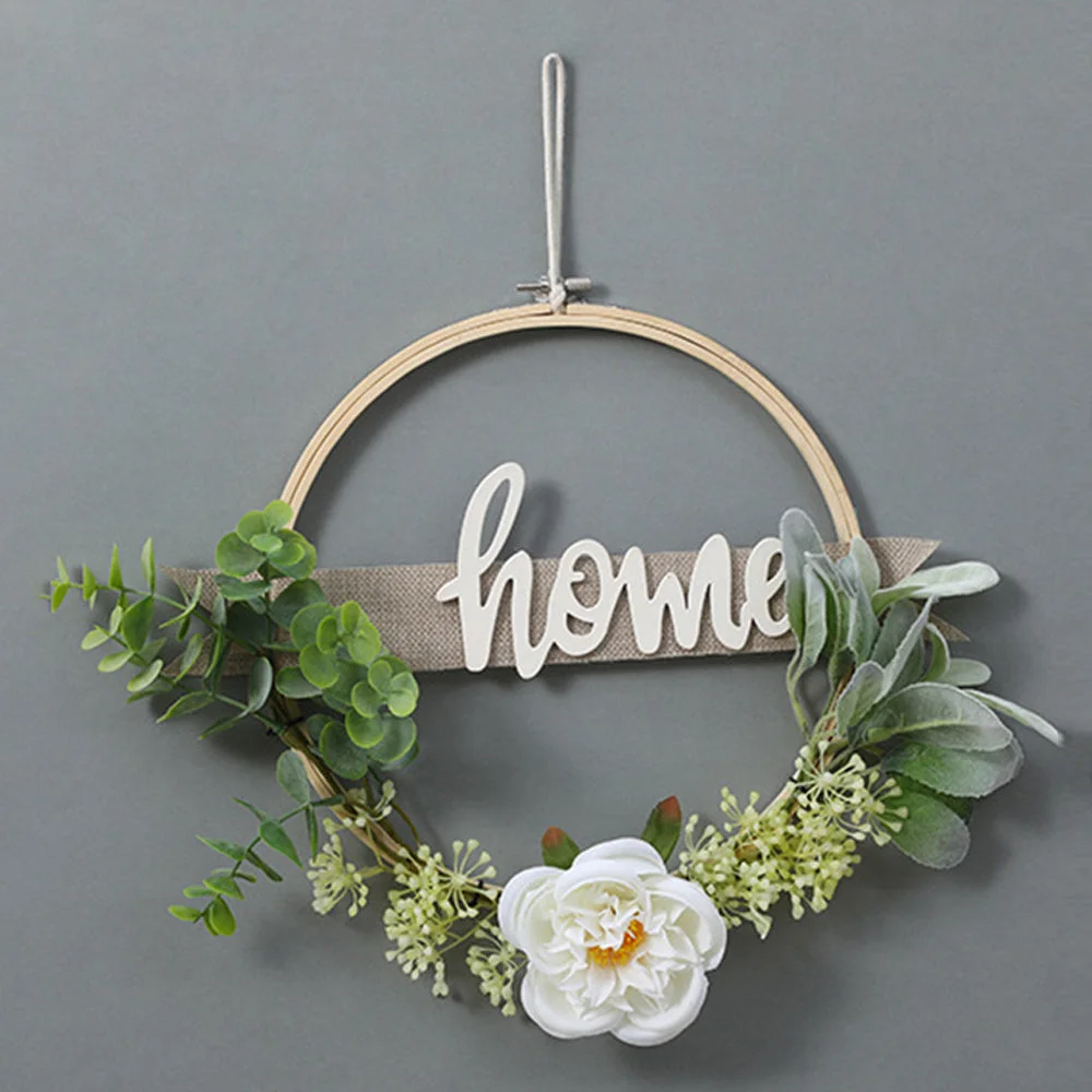 Simulation Eucalyptus Leaf Bamboo Circle Festive Decoration Garland