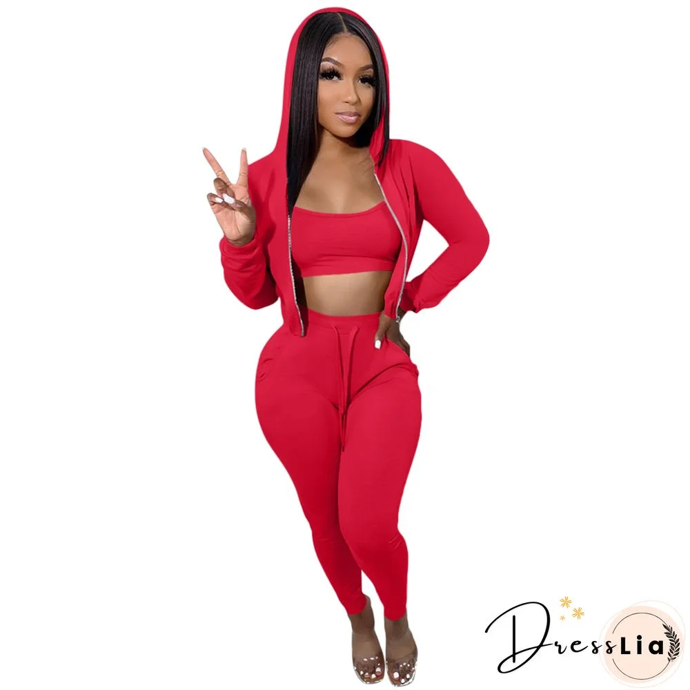 Hoodie Jackets with Tank and Jogger Pants Sweatsuit