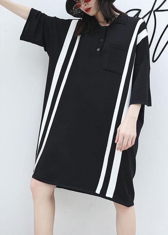 VCSHOES patchwork big pockets Cotton clothes For Women Neckline black Dress summer