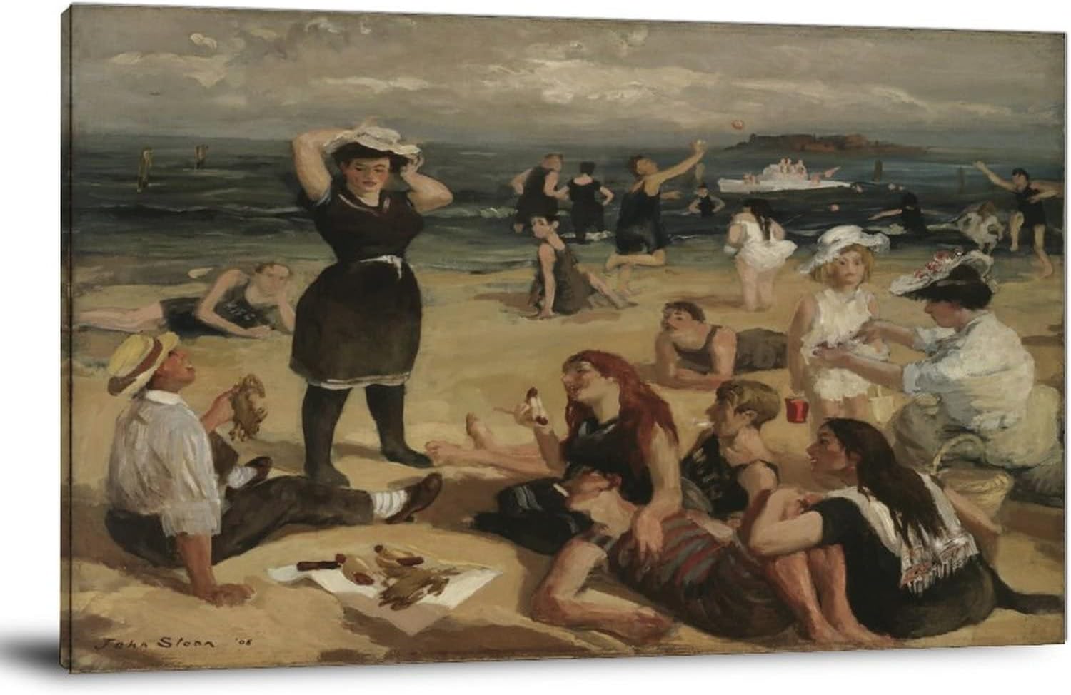 10+John French Sloan Wall Art - South Beach Bathers Poster Decorative Painting Canvas Wall Art Living Room Posters Bedroom Painting 20x30inch(50x75cm) Frame-20x30inch(50x75cm)