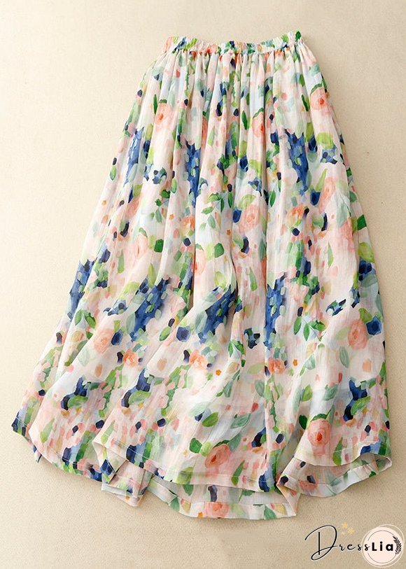 Italian Colorblock Print Pockets Elastic Waist Cotton Skirts Summer