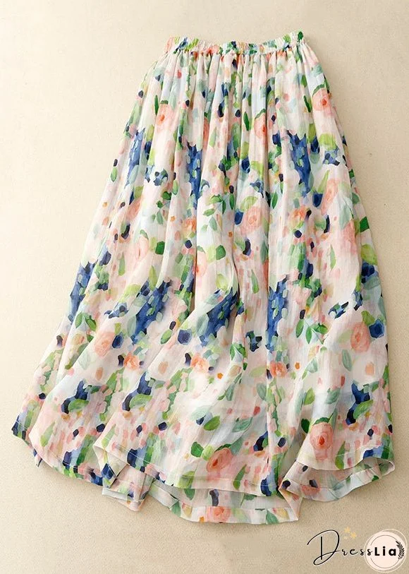 Italian Colorblock Print Pockets Elastic Waist Cotton Skirts Summer