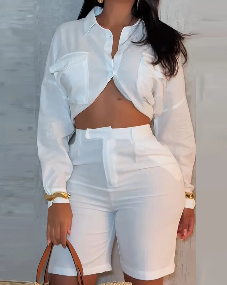 Lapel solid color casual two-piece suit