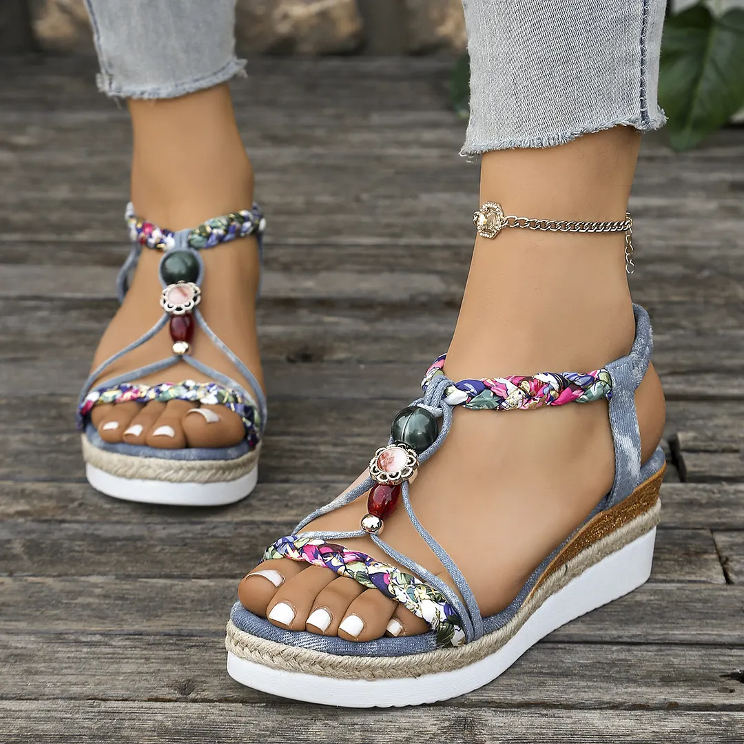 Breakj Breakj Slope Heel Sandals Women In The Summer Of 2025 New Thick-Soled Loose Tight With Casual Beach Roman Sandals