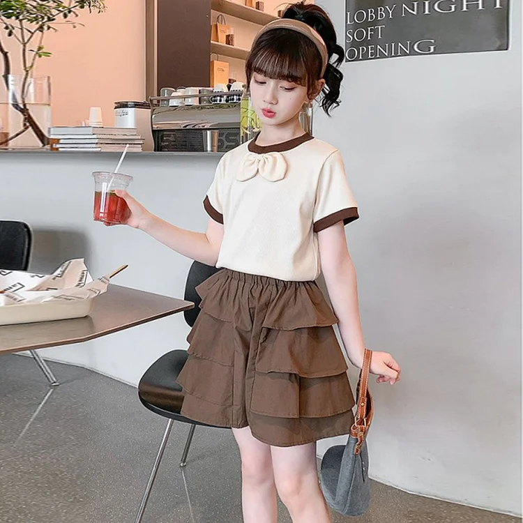 カジュアル 半袖 プルオーバートップス+パンツ キッズ  女の子 2点セットアップ