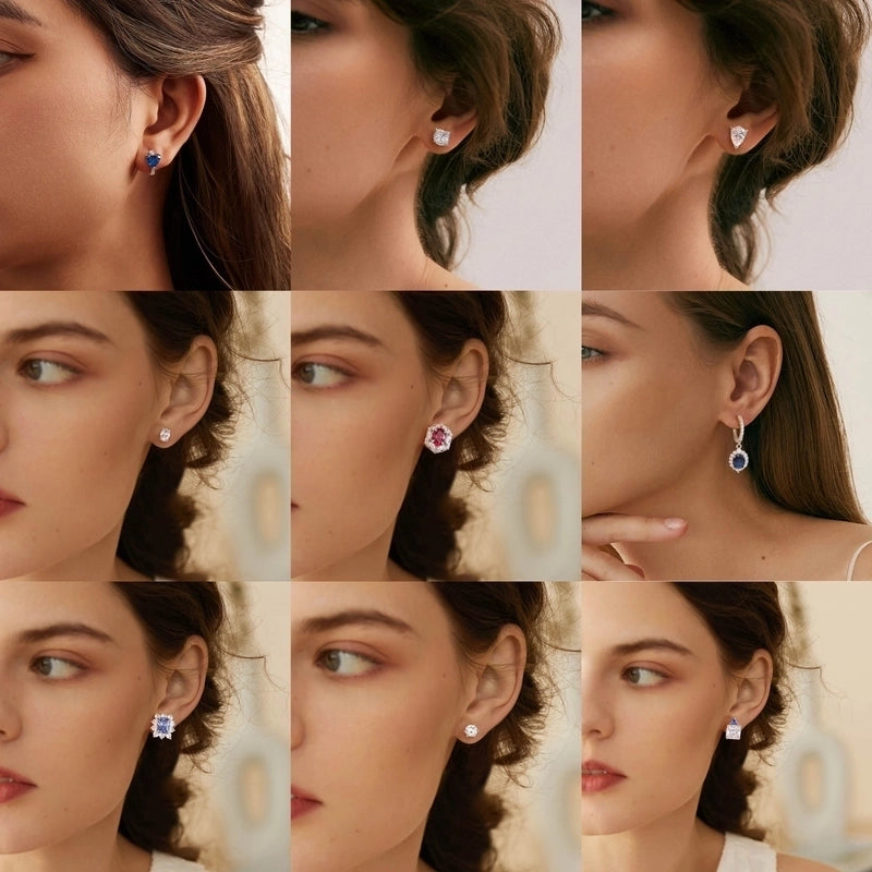 White Gold Plated Silver Plated 925 Sterling Silver Zircon 925 Sterling Silver Earrings Round Heart Shape Rhombus Earrings