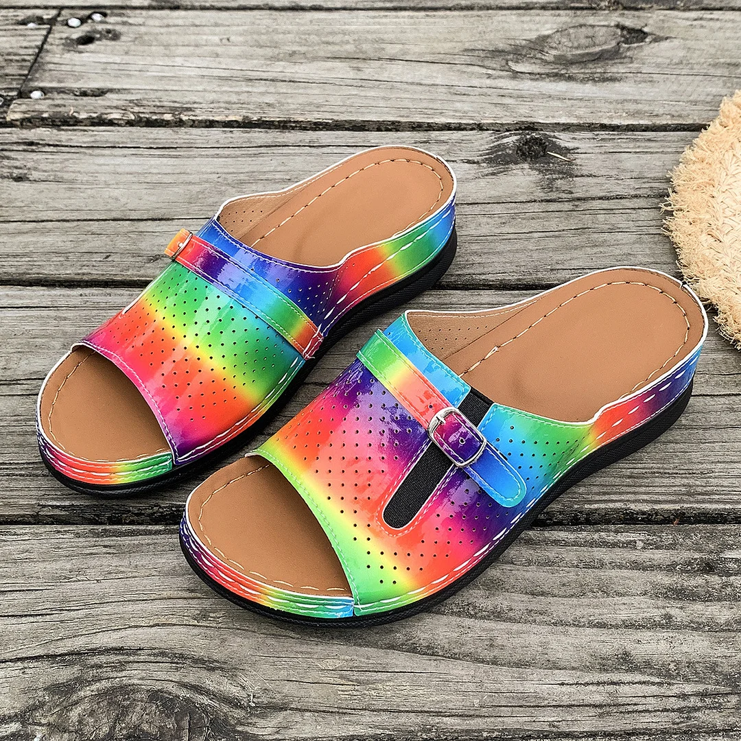 Yyvonne Slope Heel Sandals Women 2025 Summer New Belt Buckle Fashion Lightweight Burst Slippers Women