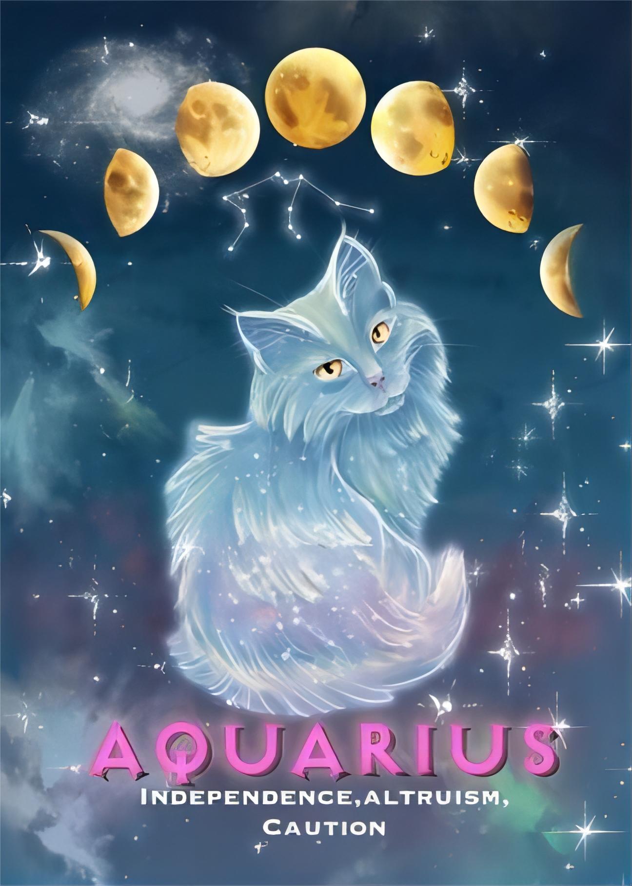 Cosmic Aquarius Zodiac Cat 40*50CM(Canvas) Full Round Drill Diamond Painting gbfke