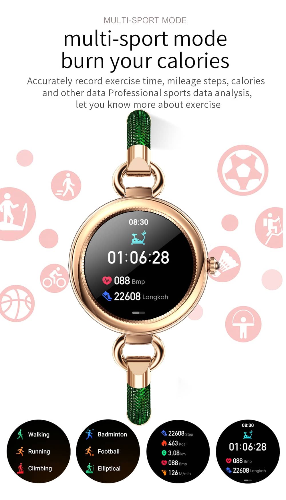 Findtime Women's Smart Watch with Blood Pressure Monitor Heart Rate Blood Oxygen