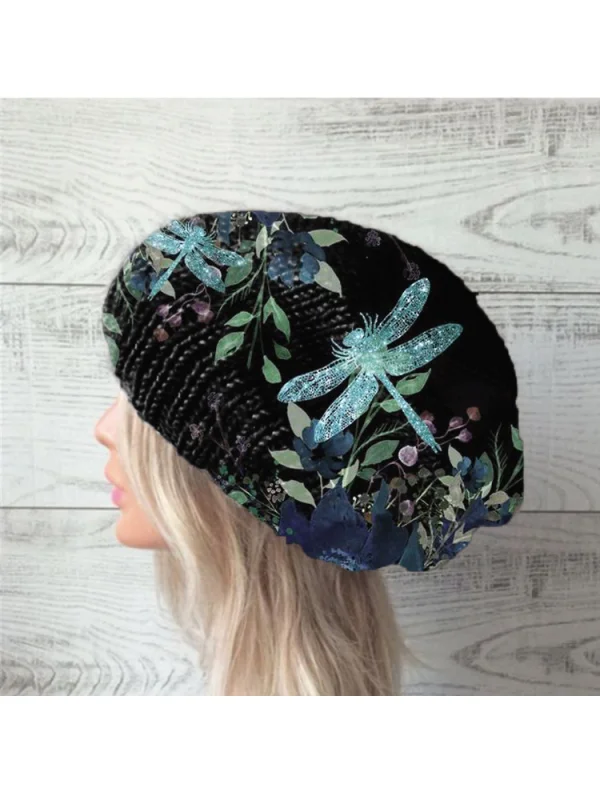 Casual multicolor flower print warm knit hat