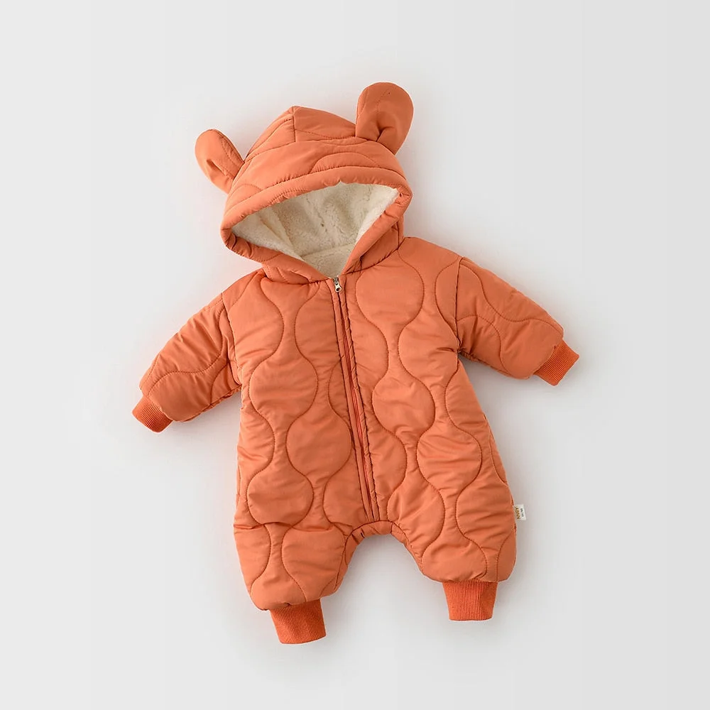 MILANCEL 2021 Autumn Winter New Baby Clothing Bear Ear Baby Boys Rompers  Fur Lining Infant Girls Outfit