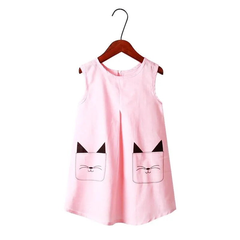 Baby Girl Dress Summer Breathable Cotton Linen Sleeveless Dresses for Girls Kids Cute Princess Dress Casual Children Clothes